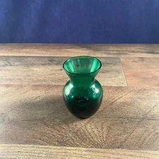 Small Green Glass Bud Vase 2.5"Dia x 3.25"H