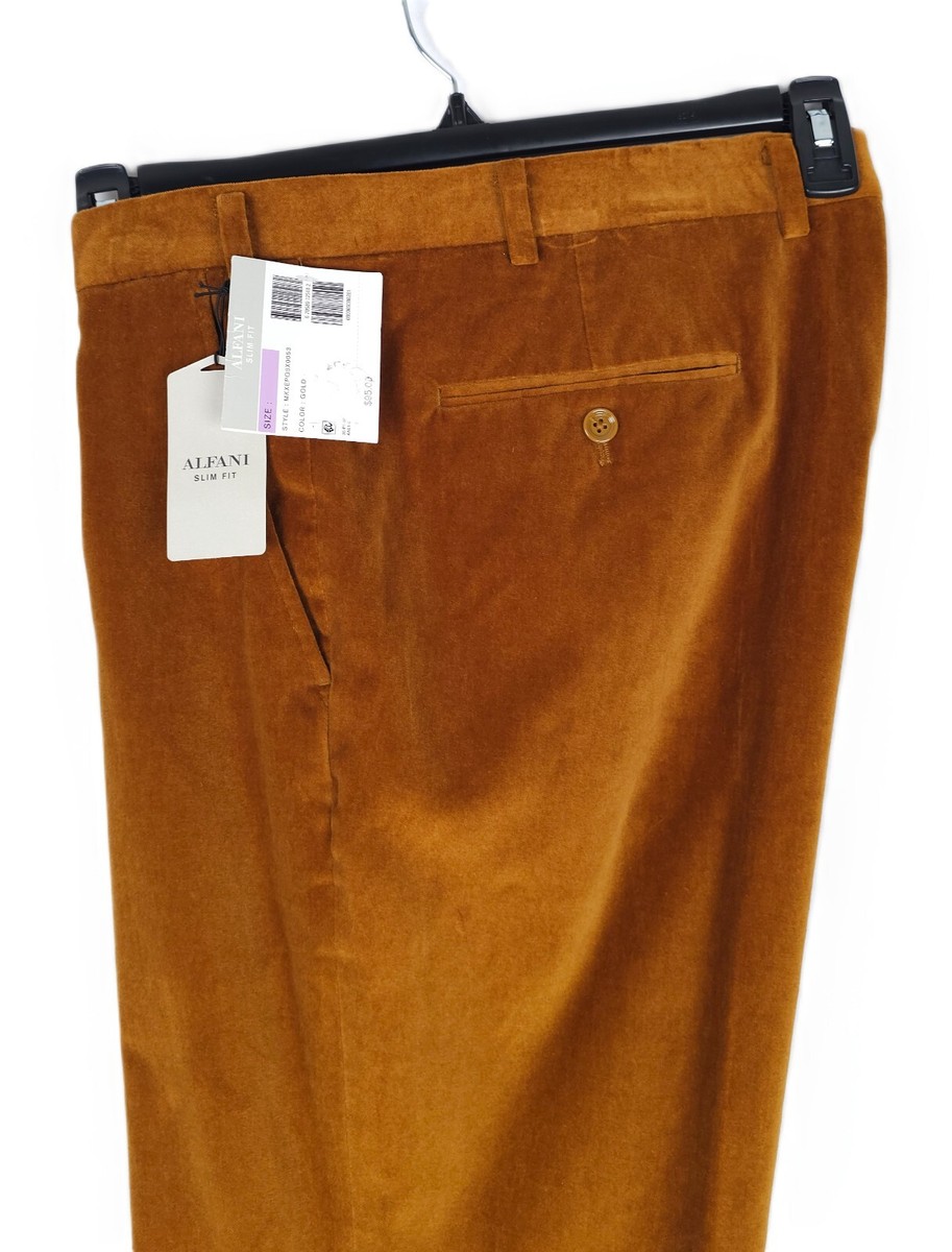 Alfani Men's Slim-Fit Stretch Cotton Velvet Dress Pants Gold Solid 38x30  NWT | eBay