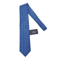 Drake's NWT Neck Tie in Blue with Light Blue/Red/White Geometric Print 100% Silk