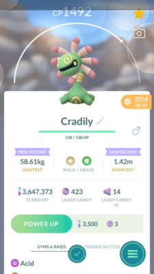 Pokemon Trade GO - Cradily & 2nd Charge unlocked PVP Great League