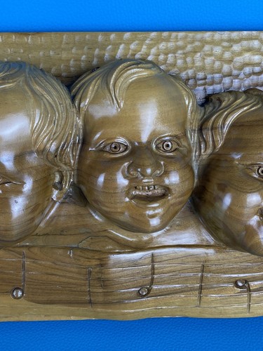 Scultura Da Parete In Legno “ 7 Note Musicali” Con Teste Bambini Putti 69cm - Foto 7 di 13