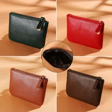 Womens Mens PU Leather Zipper Pockets Key Ring Coin Purse Mini Pouch Wallet✔