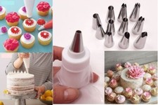 Sahne Spritzbeutel Set mit 9 Edelstahl Tüllen Spritztülle Tortenspritze Torten
