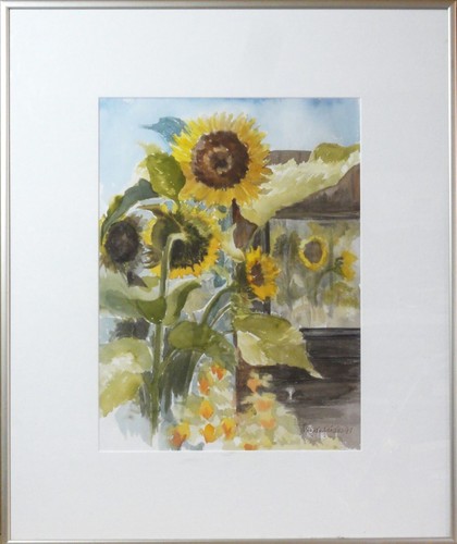 MAGDA VOLPE (?-2010) TOP ACQUERELLO 1991: GIRASOLE A PELO APERTO - Foto 3 di 19