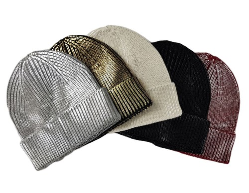 Ladies Girls Metallic Beanie Hat 