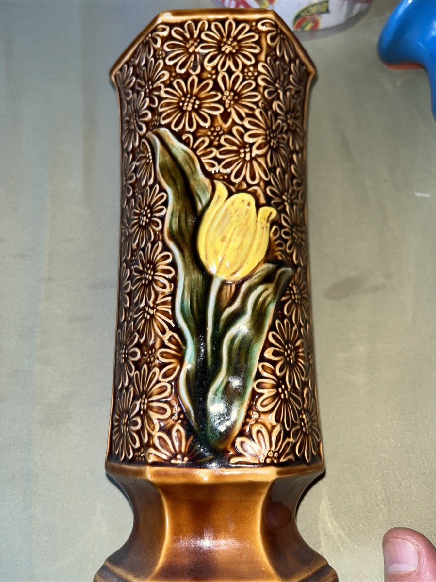 Vintage 1970s Japan Ceramic Tulip Retro Planter/Vase Brown w
