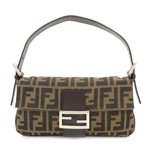 FENDI Mamma Baguette Zucca Canvas Leather Hand Bag Shoulder Bag Auth Used F/S