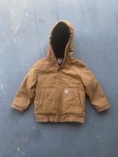 Carhartt Brown Canvas Hooded Jacket 4T Quilted Lining Full Zip Unisex Kids
