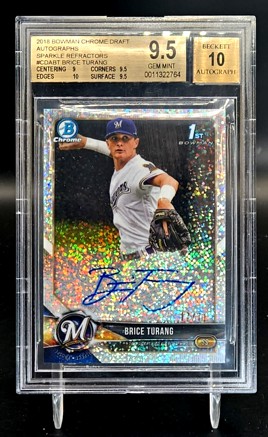 2018 Bowman Chrome Draft Brice Turang Sparkle Auto /71 1st SP SSP BGS 9.5