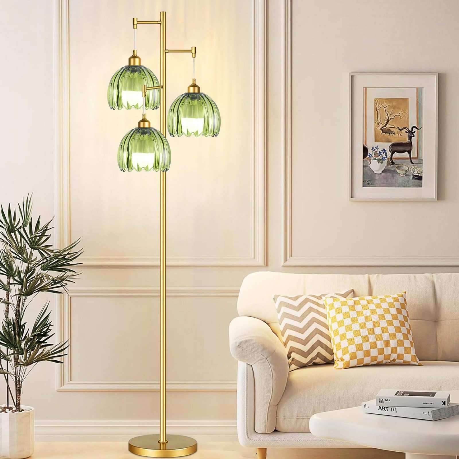 Modern Floor Lamp for Living Room Bedroom-3 Light Gold Floor Lamp with Glass ...