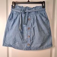 OshKosh Girls Denim Skirt Paperbag Waist Belted Blue Jean Size 14 Girls