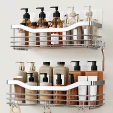 Shower Caddy Basket Shelf with 5 Hooks Adhesive Organizer Storage Rack Rust