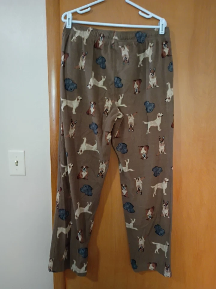 Croft And Barrow 抓绒裤男式 Lg. 棕色 W 狗图案,弹性... — 第 2/4 张图片