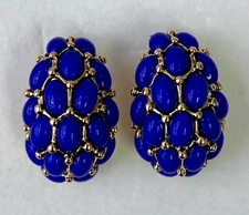 HSN KJL by Kenneth Jay Lane "Uptown Nights" Cabochon Stud Earrings Lapis Clip On