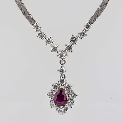 Halskette 750/18K Weißgold Diamanten 1ct H/SI1 Rubin 0,3ct 42cm - Bild 1 von 4