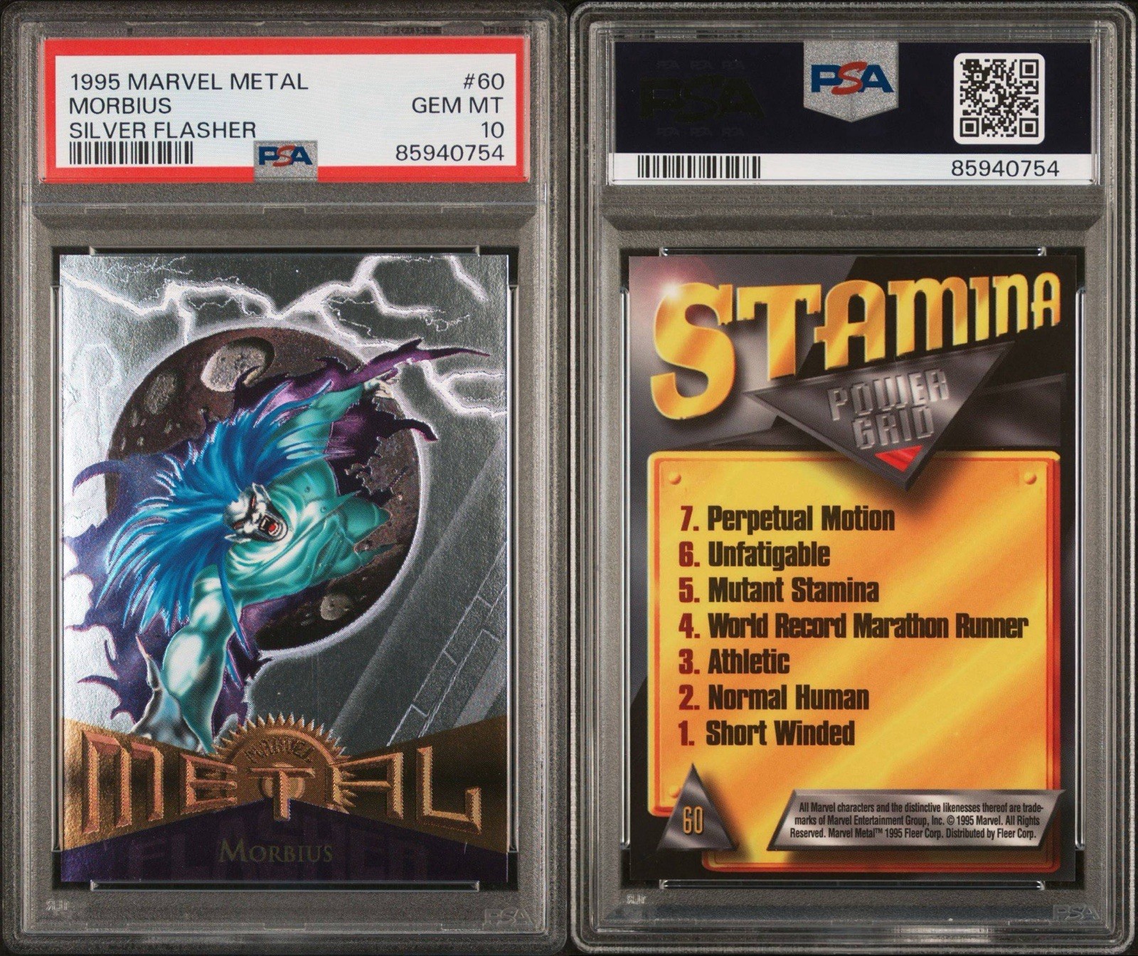 Fleer 1995 Marvel Metal | Morbius Silver Flasher #60 PSA 10 Chase Card view 2