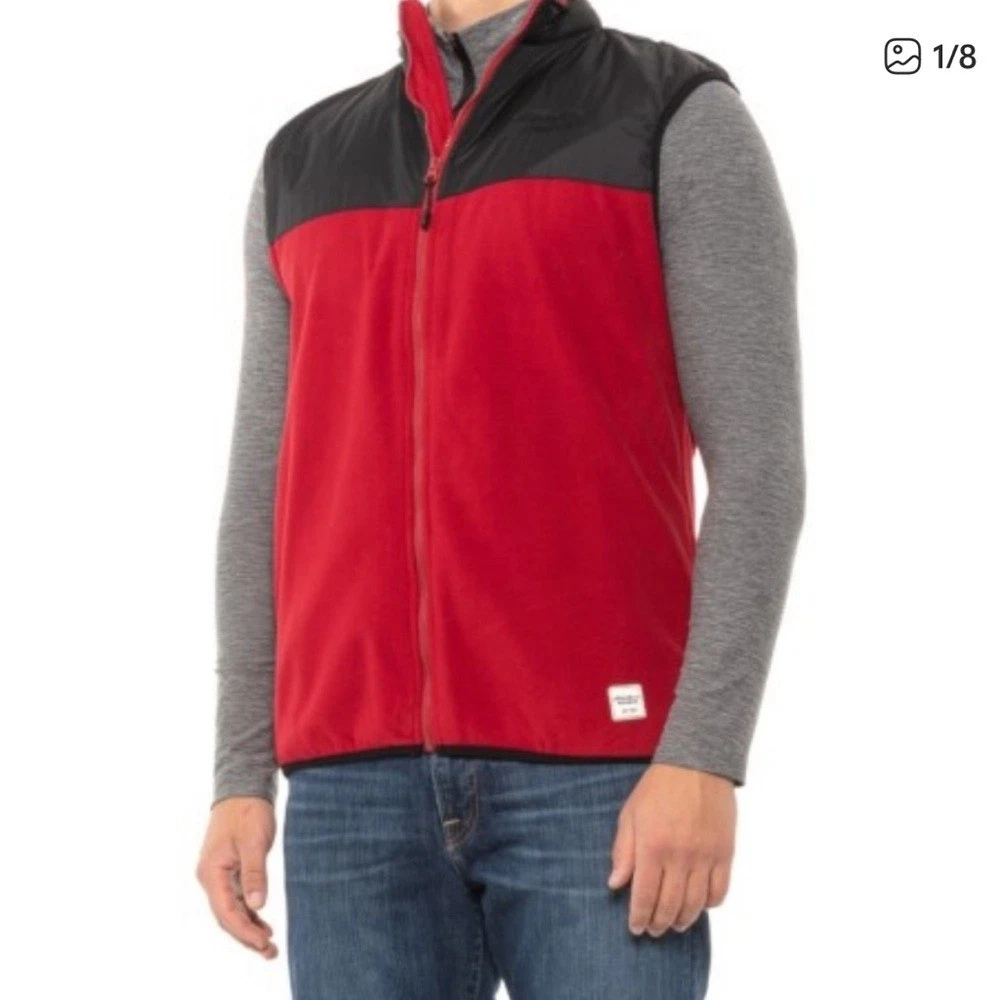 Eddie Bauer NWT Workwear Vest Men's Size XL Red Gray Full Zip Outdoor