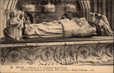 Tomb of Children of Charles VIII Tours France vintage postcard v549