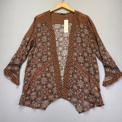 Soft Surroundings Regina Topper M Medium Autumn Multi Floral Open Front Cardigan