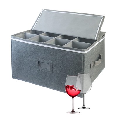 Wine Glass Storage Cases, Stemware Storage Chest Boxes with Dividers, Glasswa...