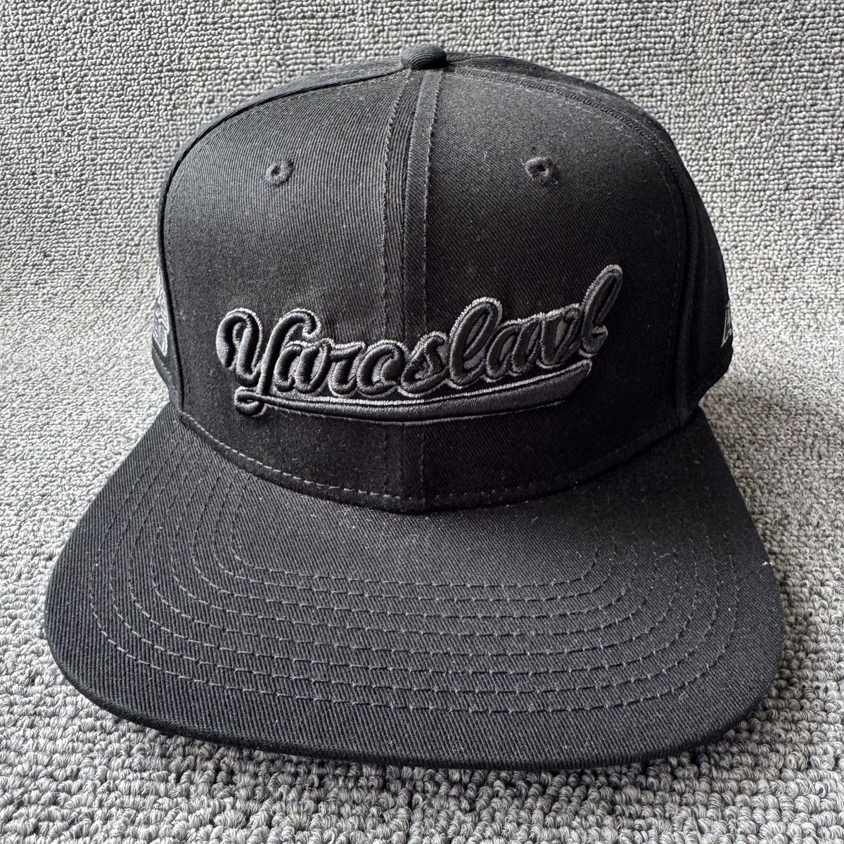 Black Varsity Script Snapback Cap Hat Flat Brim
