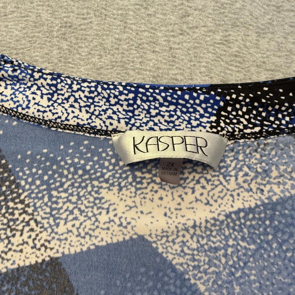 Camisa Kasper Mujer 2X Azul Negra Abstracta Oficina Profesional Madura Informal Foto 4 de 4