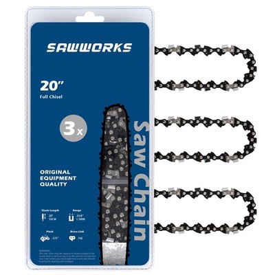 3-Pack 20 Inch Chainsaw Chain, 325'' Pitch .058'' Gauge 76 Drive Links for Supm...