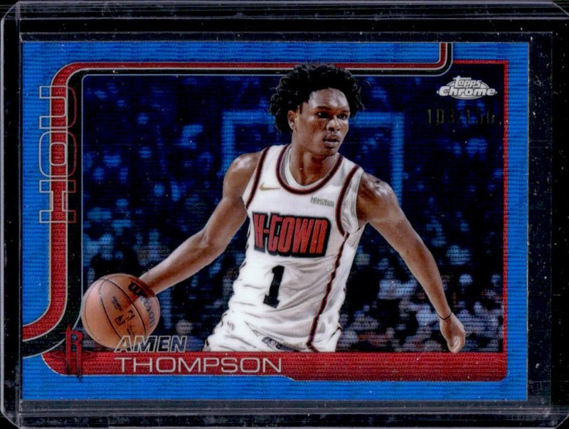 2025-26 Topps Chrome Amen Thompson Blue Wave Refractor #/150 Rockets