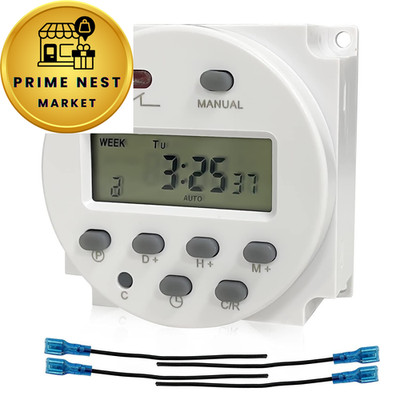 Sutekus 7 Day Digital Timer Switch DC 12V 16A Programmable Time White