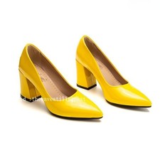 Womens Pointy Toe Slip on High Block Heel Office Party Pumps Shoes 52Hot