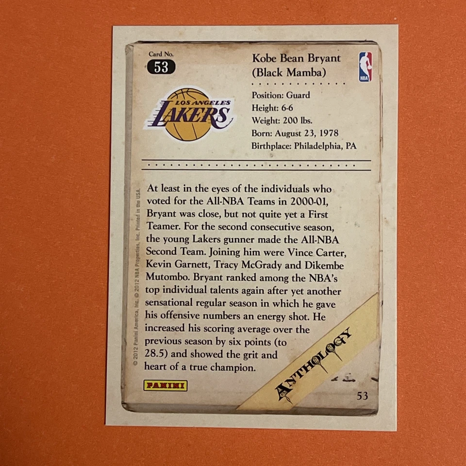 2012-13 Panini Kobe Anthology Basketball #53 Kobe Bryant Los Angeles Lakers - Image 2 of 2