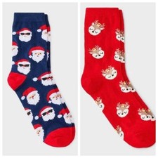 Wondershop Women's Christmas Crew Socks Santa Reindeer 2pk One Size NEW