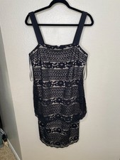 R&M Richards Womans Black Lace Overlay Dress Plus Size 14W Sleeveless polyester