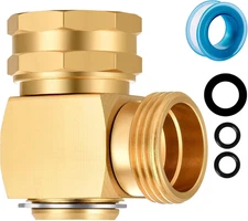 Garden Hose Swivel Elbow Connector - 90 Degree Right Angle, 3/4" GHT Threads, So