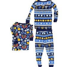 Little Sleepies Pajamas Kids 18-24 Months Blue Hanukkah Lunaluxe Bamboo 3pc Set