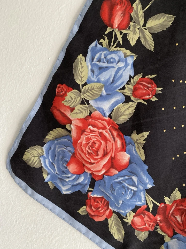 CODELLO Bufanda Mujer Seda Negra Niños con Estampado Floral 20"/20"  Foto 4 de 4