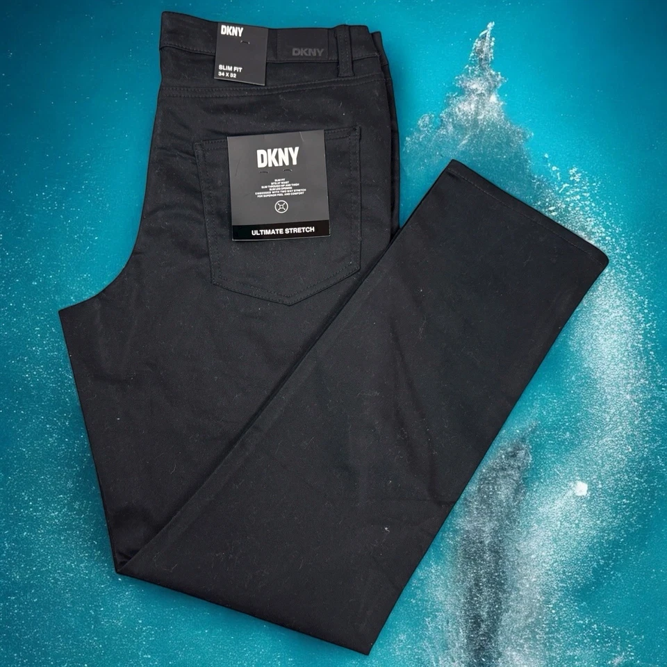 Pantalones DKNY Para Hombres Talla 34x32 Stanton Calce Ajustado Ultimate Stretch Negros 5 Bolsillos Foto 4 de 4