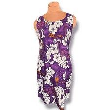 Vintage Hawaiian Purple Hibiscus Tropical Shift Dress Made In Hawaii USA Beachy
