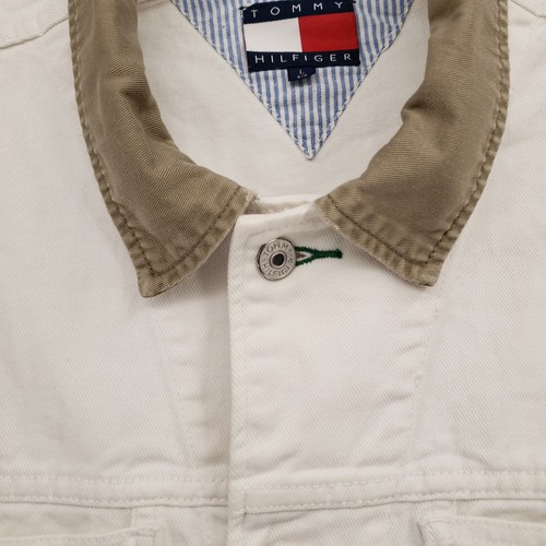 VINTAGE Tommy Hilfiger Jacket Mens L Large White Big Flag Denim Trucker 90s by Tommy Hilfiger, Size L, $143.99 - Photo 7
