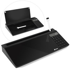 Glass Desk Whiteboard Organizer with Calculator, Dry Erase Memo Board