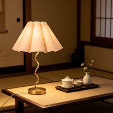 Gold Metal Table Lamp with Pleated Shade for Tea Room