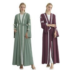 Dubai Women Abaya Muslim Kaftan Bowknot Long Dress Cardigan Ramadan Kimono Open