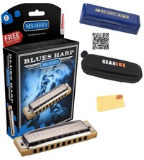 Hohner 532 Blues Harp MS Harmonica - Key of C Bundle with Case, Pouch, Austin...