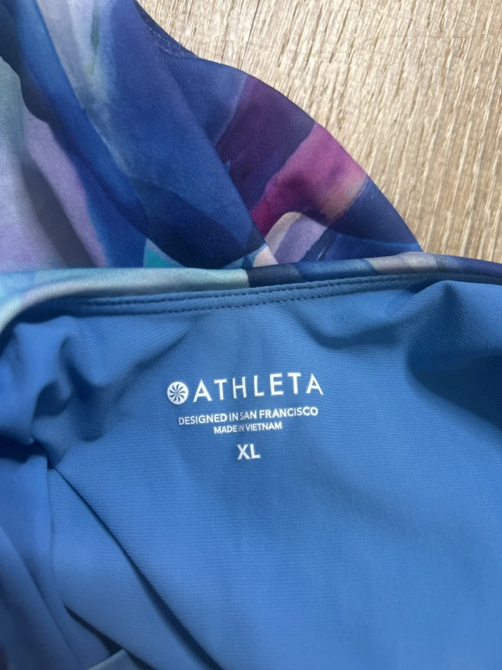 ATHLETA Swimsuit Women XL One Piece MALIBU BLUE Floral Racerback EUC - Image 2 of 4