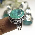 Green Crack Crystal Oval Gemstone Fashion 925 Sterling Silver Vintage Ring 9" o2