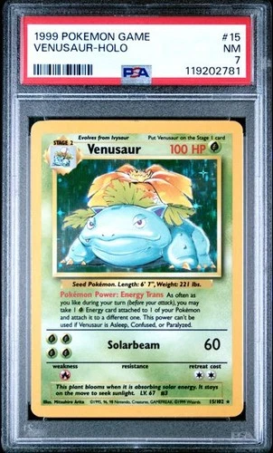 1999 Pokemon Venusaur Holo 15/102 Base Set Unlimited PSA 7 WOTC Vintage