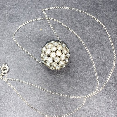 STERLING SILBER 925 Halskette Anhänger P40 Strass besetzt riesige massive Perle
