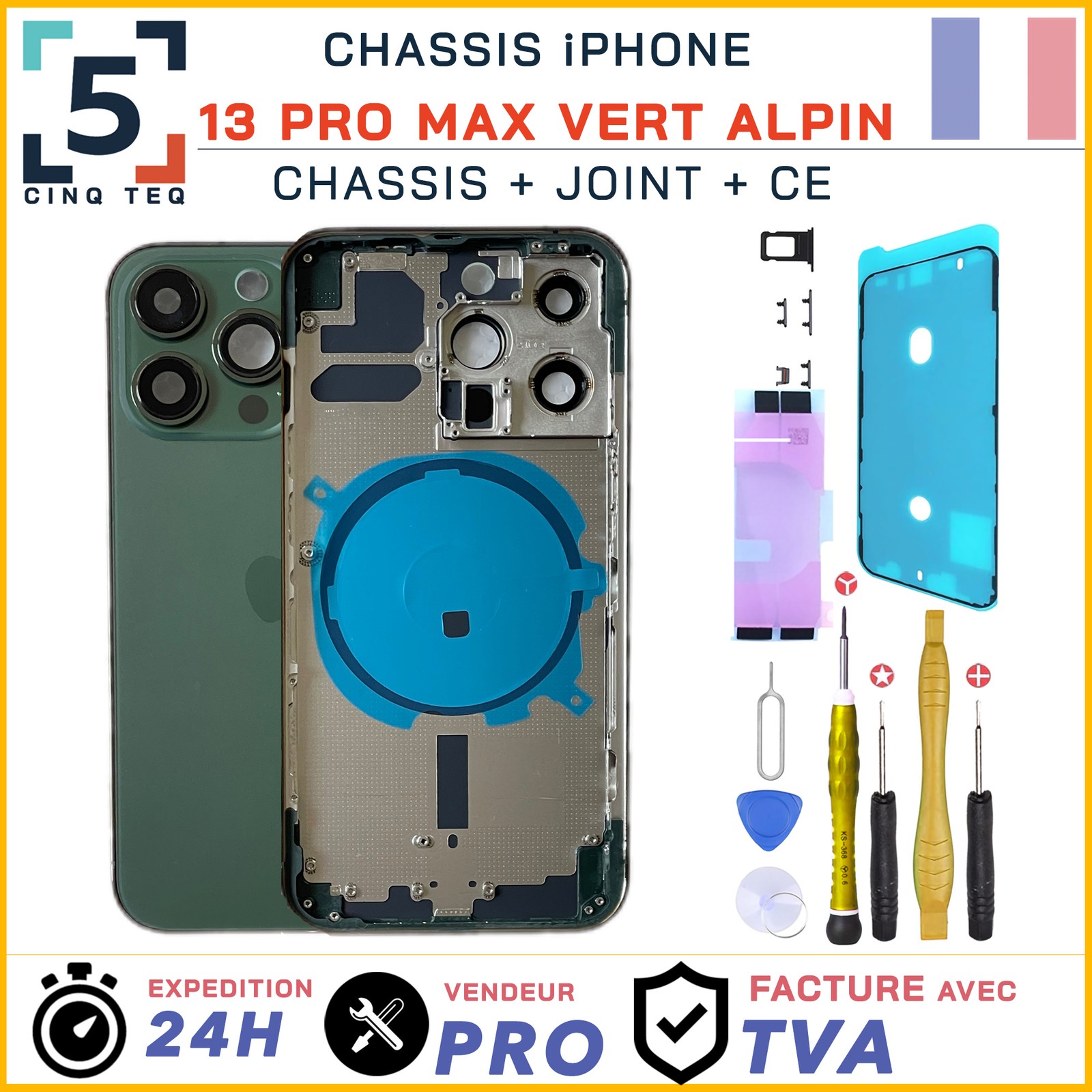 Chassis iPhone 13 Pro Max tordu ? Remplacez la coque arrière vert alpin