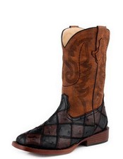 Roper Western Boots Boys Bird Blocks Pull On Brown 09-018-1900-3622 BR
