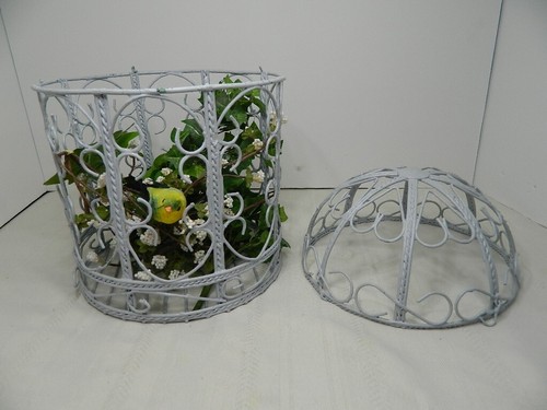 Domed Bird Cage w/ Greenery & Bird for Home Decor 12"H Removeable Top Light Gray - Picture 4 of 13